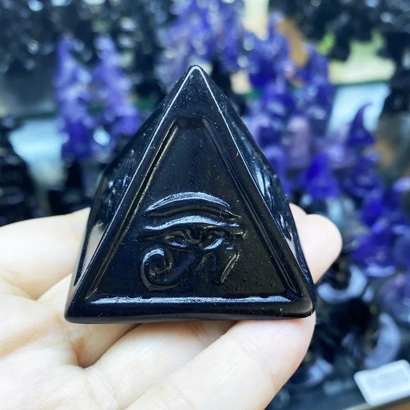 

Natural Obsidian Energy Crystal Omniscient Eye Pyramid Folk Crafts Healings Stones For Home Decoration