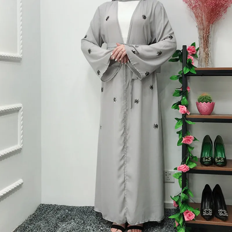

Hand-made Sequined Beading Opened Abaya Muslim Dress Female Fashion Dubai Kimono Islamic Abaya Prayer Service Clothing