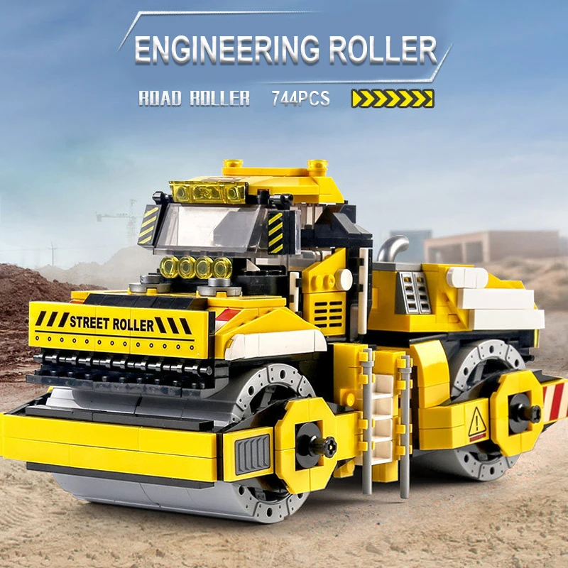 

744Pcs City Engineering Vehicle Series Building Blocks Road Roller Truck Simulation Model Bricks Construction Toys For Children