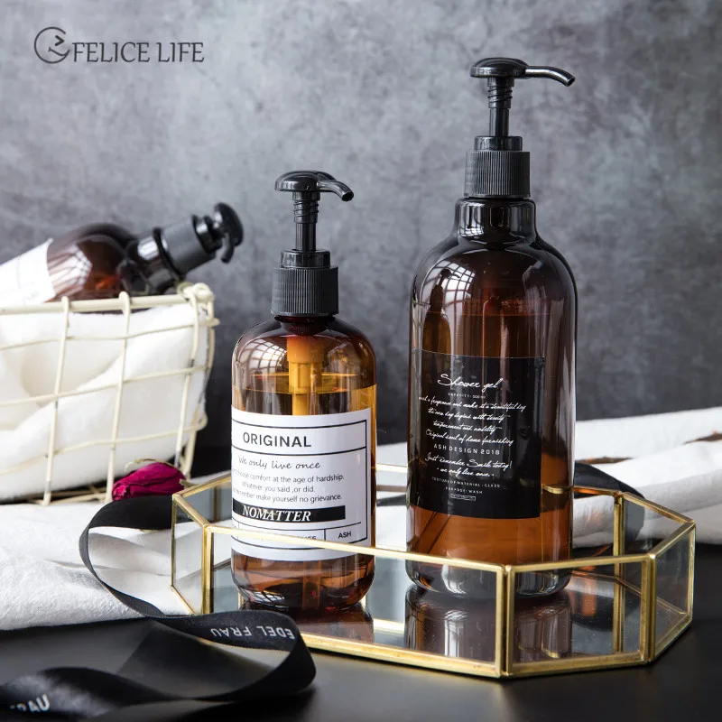

250/500ml Nordic Style Brown Bath Refillable Bottle Shower Gel Shampoo Press Bottle Shower Gel Refillable Bath Storage Bottles