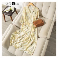 floral shirt skirt silk dress womens mulberry silk print 3 4 sleeve long skirt a line skirt summer 2021 new