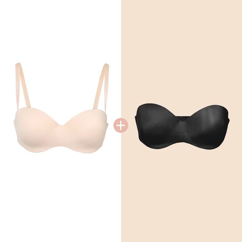 Women's Soft Lightly Padded Underwire Molded Silicon Invisible Convertible Multiway Strapless Bra