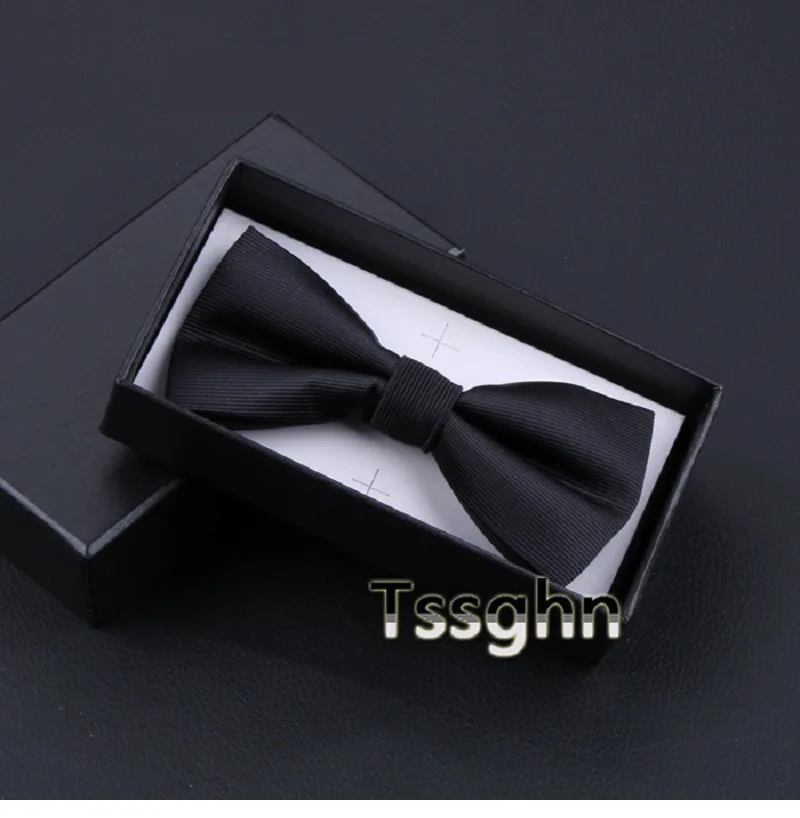 Мужской галстук-бабочка в горошек черный из двойной ткани для свадебного банкета