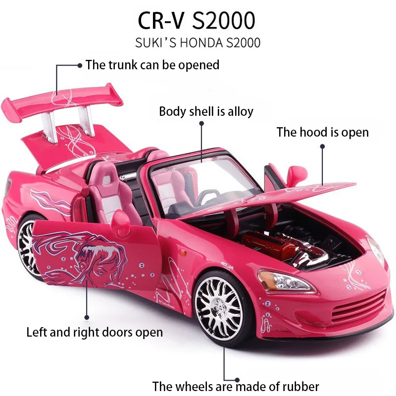 Масштаб 1:24 форсаж литая под давлением модель автомобиля S2000 розового цвета