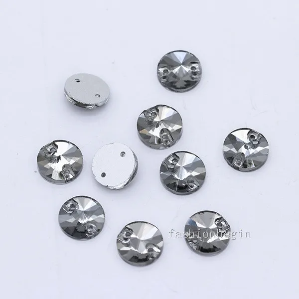 grey 48p 12 мм Ассорти стеклянный камень Круглый Rivoli пришивные стразы с плоской задней частью с кристаллами ювелирные изделия с 2 отверстиями для швейных бусин - Цвет: grey
