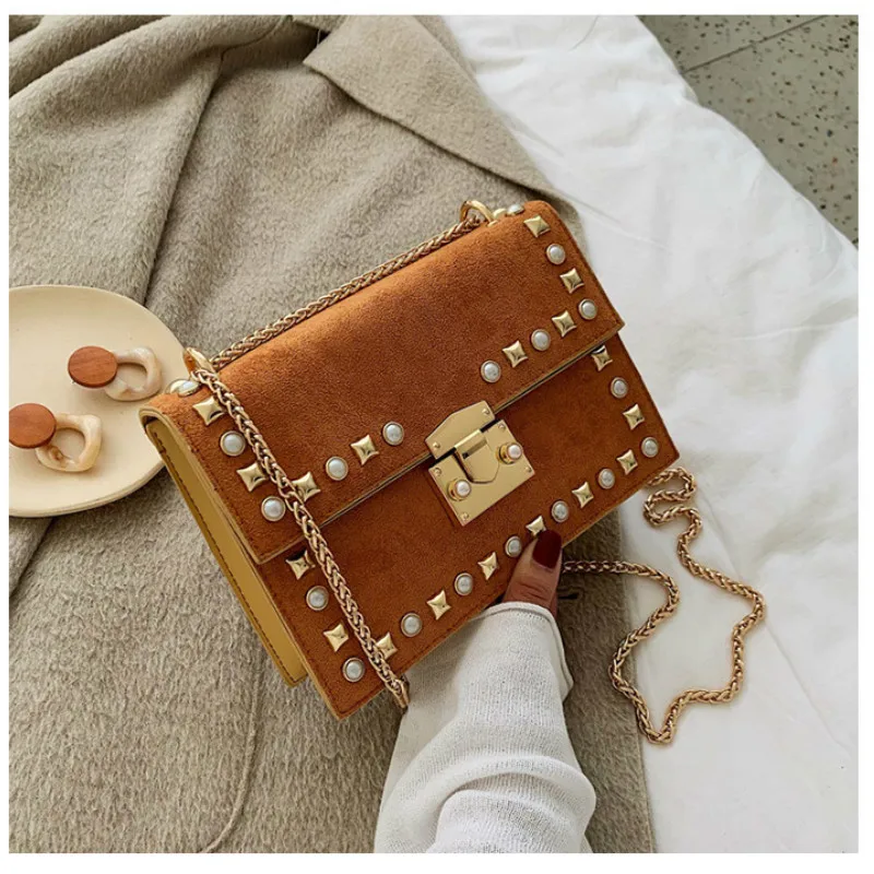 Velvet 2 Brown Маленькая прозрачная брендовая дизайнерская женская сумка, новая модная сумка-мессенджер, сумка на плечо с цепочками, бархатная прозрачная квадратная сумка из искусственной кожи с заклепками - Цвет: Velvet 2 Brown