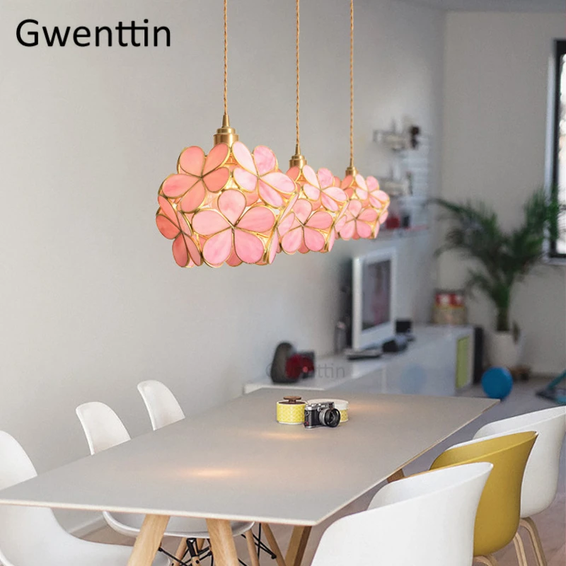 Цветочный витражный подвесной светильник из японского цветущего вишни