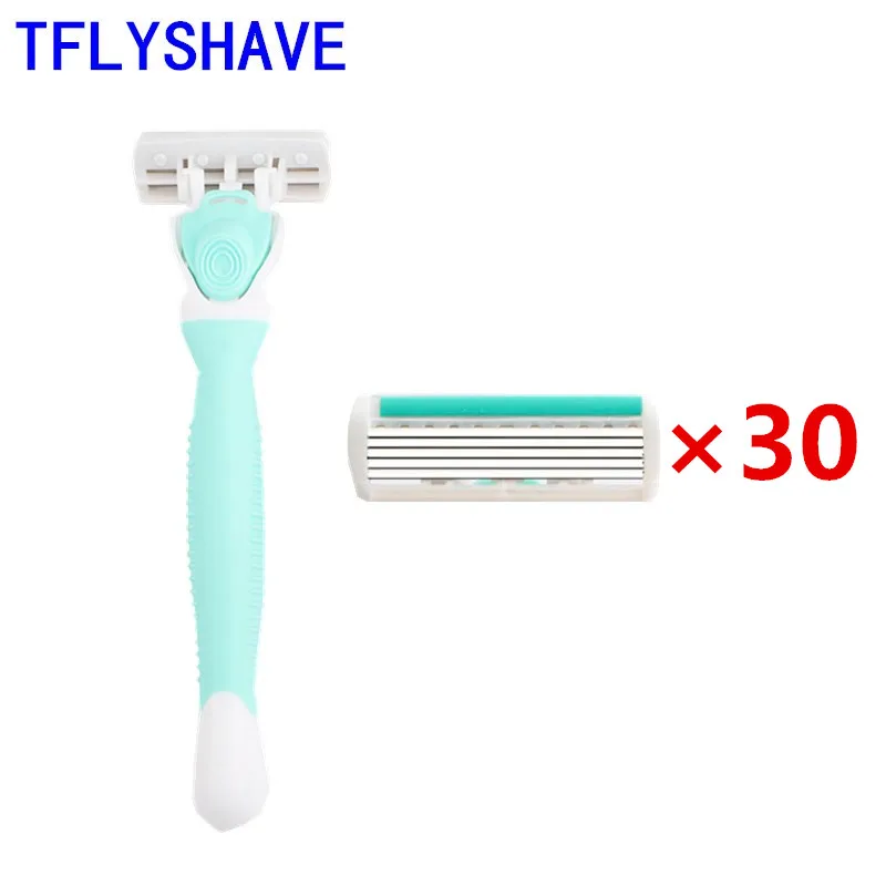 TFLYSHAVE 1 держатель 30 лезвий для женщин 6-слойное лезвие бритвы Дамская система
