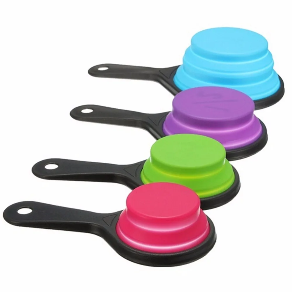 New 4pcs/Set Food Grade Silicone dioxide Measuring Cups Set Spoon Ice Cream Collapsible Baking Cook Tools Kitchen Tool | Дом и сад