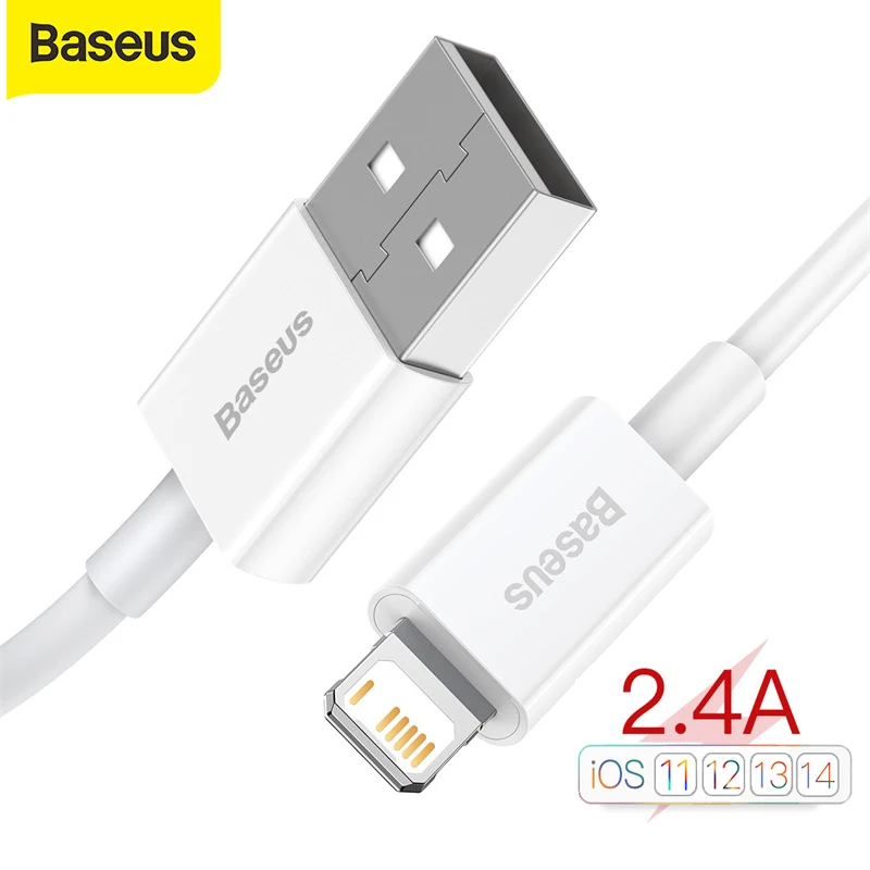 Baseus USB кабель для iPhone 12 11 Pro Max Xs X 8 Plus 2.4A быстрой зарядки 5s 6s 7 SE зарядный передачи