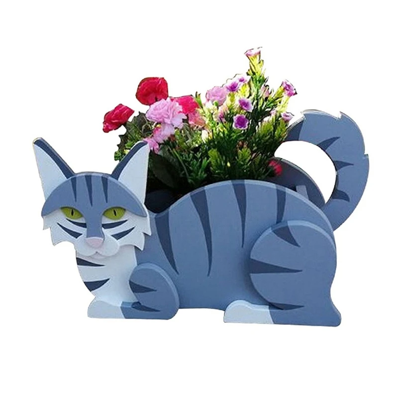 

Animal Succulent Plant Pot Cute Dog Cat Shape Planter Handmade Wooden Flower Pot for Potted Plants Cactus Office Home Decor