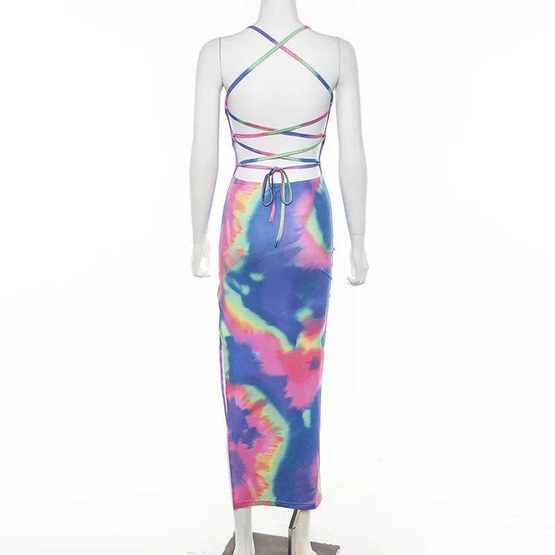 Женское длинное платье ZKYZWX летнее модное элегантное на бретельках с открытой