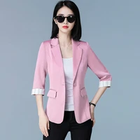 seven sleeve pink blazer suit korean coat patchwork single button pockets office lady 4xl women jackets coats