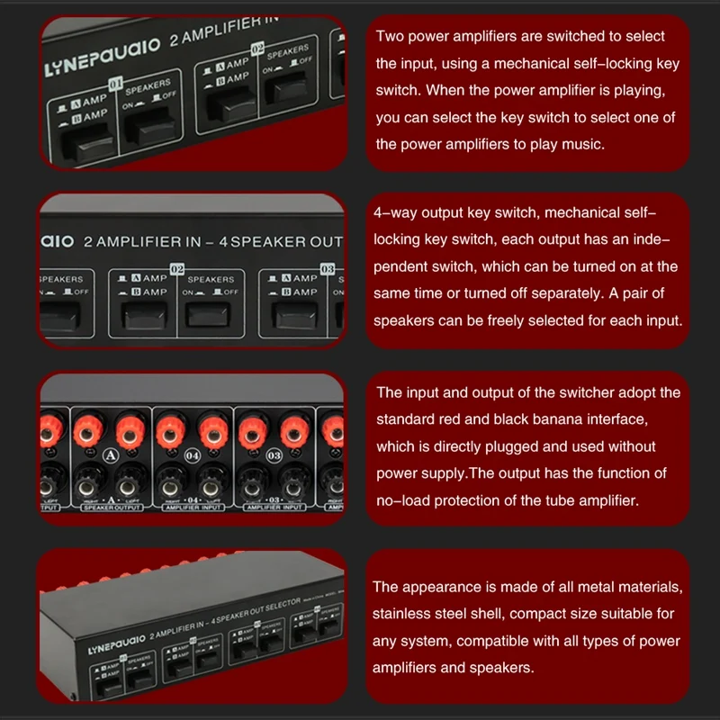 

2 Input 4 Output Power Amplifier and Speaker Switcher Speaker Switch Splitter Comparator Without Loss of Sound Quality