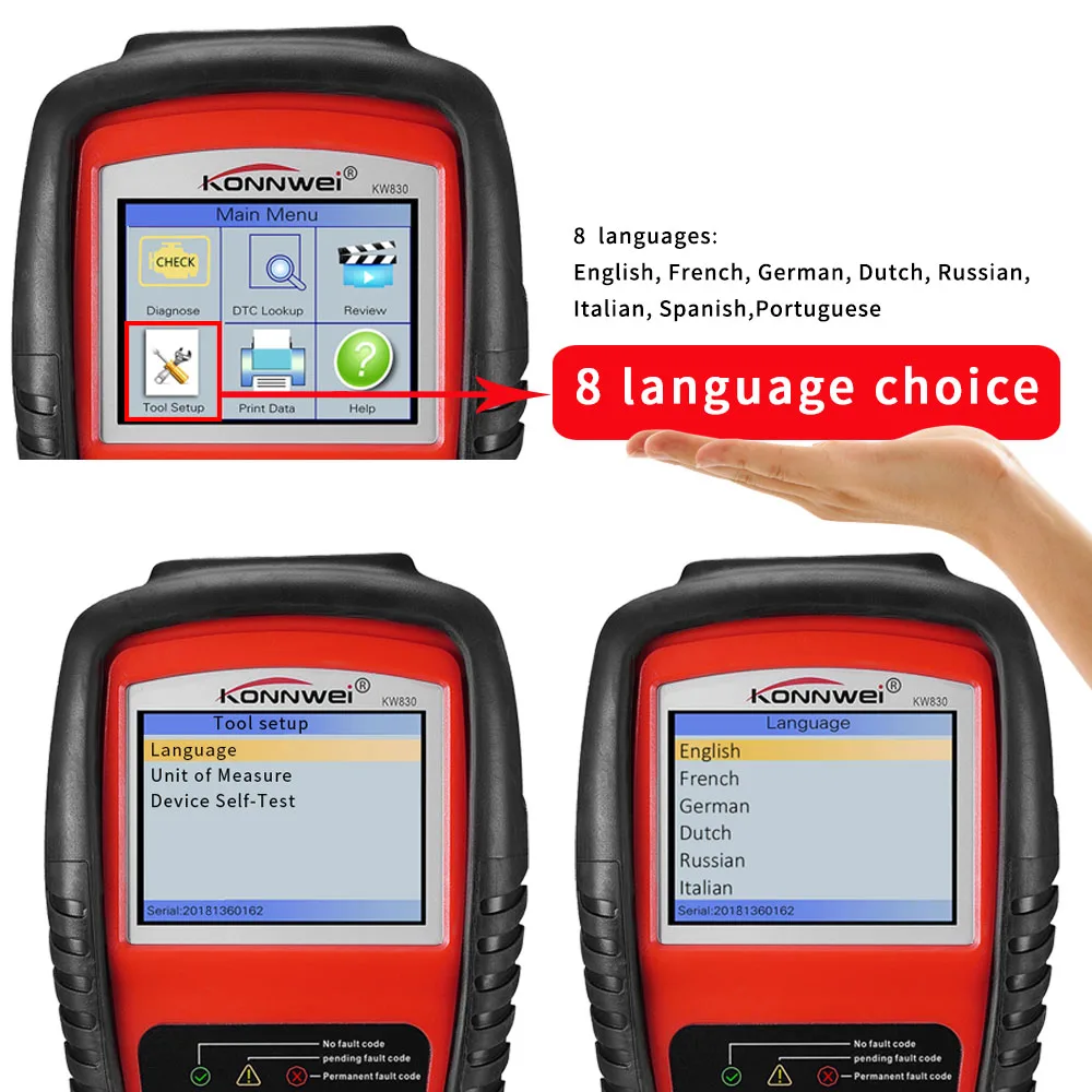 KONNWEI KW830 OBD2 Auto Diagnostic Scanner Battery Tester Universal OBD Engine Code Reader |