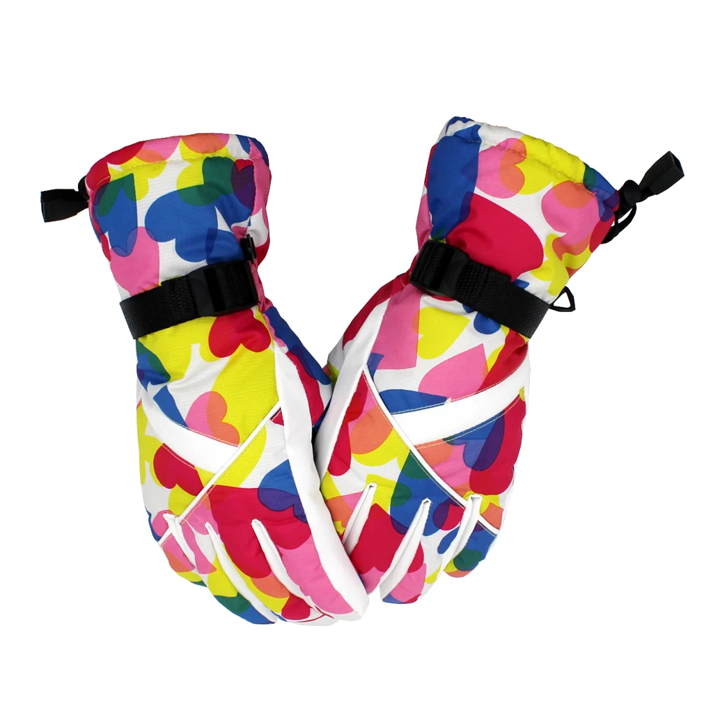 Colorful Heart Зимние спортивные теплые водонепроницаемые лыжные перчатки для сноуборда для женщин, женские лыжные перчатки - Цвет: Colorful Heart