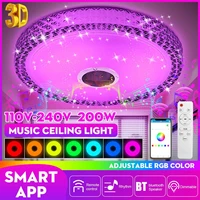 200w rgb led music ceiling light bluetooth speaker lamp home party bedroom 170 265v remote dimmableapp smart colorful light