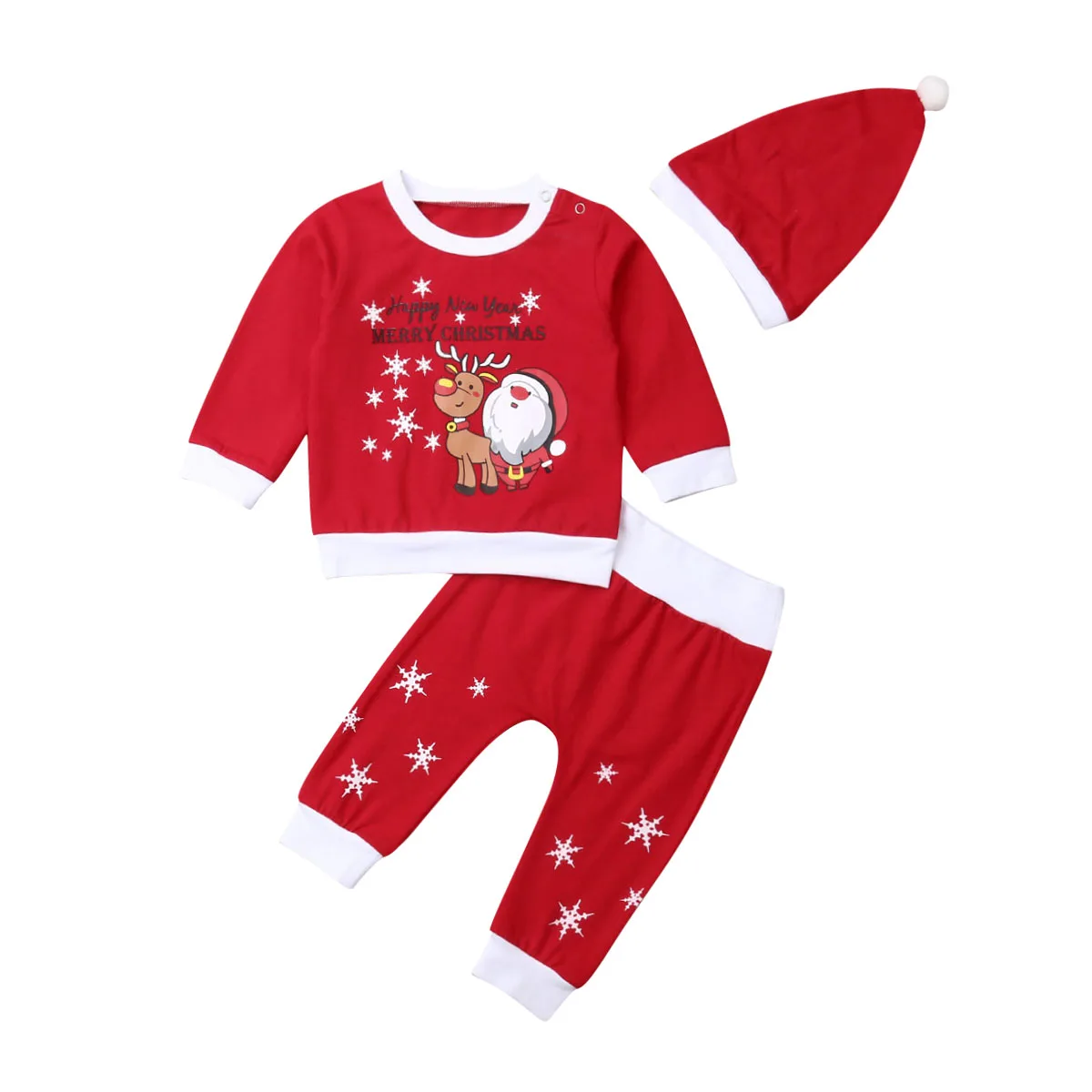 Г. Брендовая детская одежда для маленьких мальчиков и девочек на первый Рождество комбинезон штаны шапка, теплый комплект одежды, костюм Санта-Клауса, одежда - Цвет: Красный