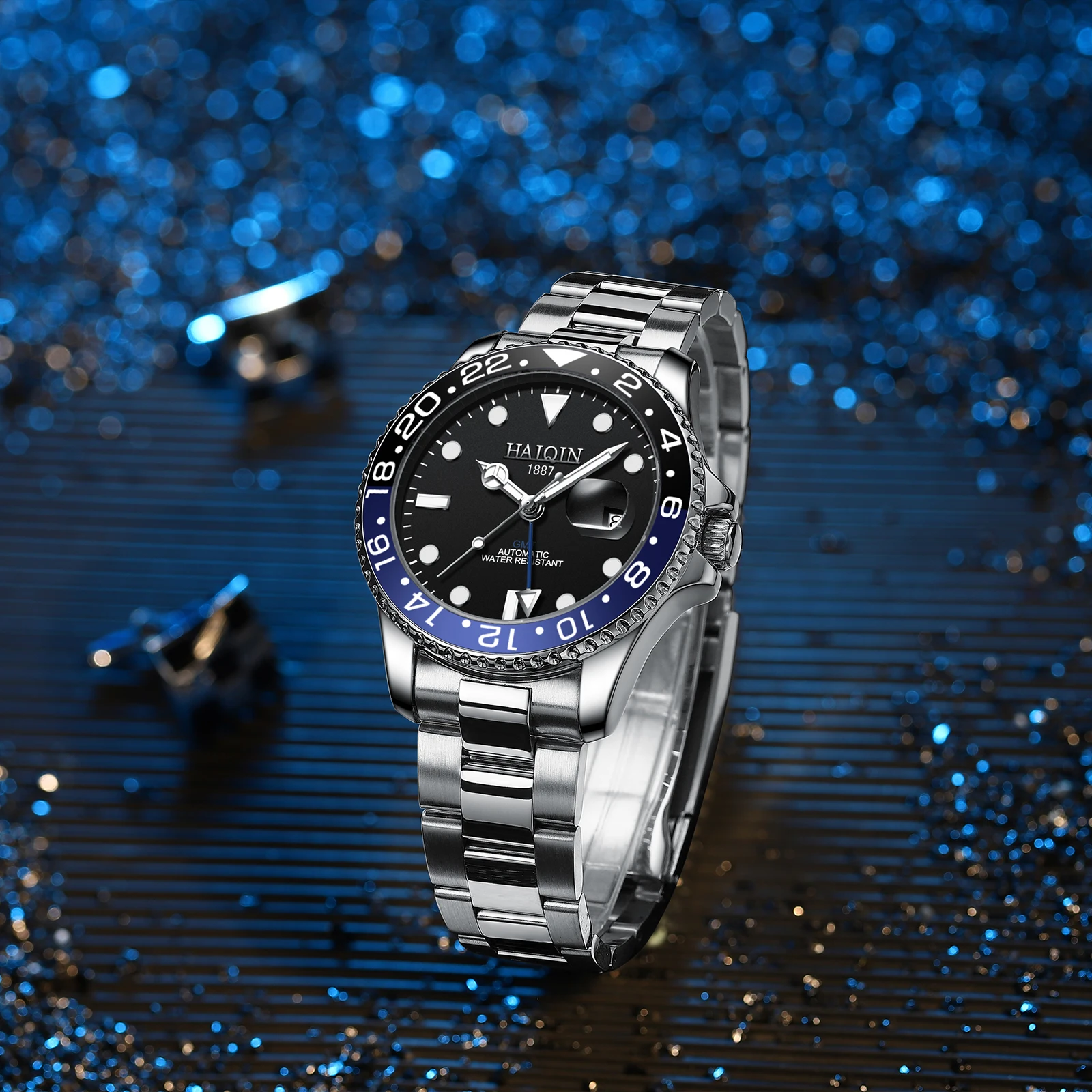 

2022 New HAIQIN GMT Men's Mechanical Watches Top Brand Luxury Business Automatic Watch For Men Casual Sports Relogio Masculino