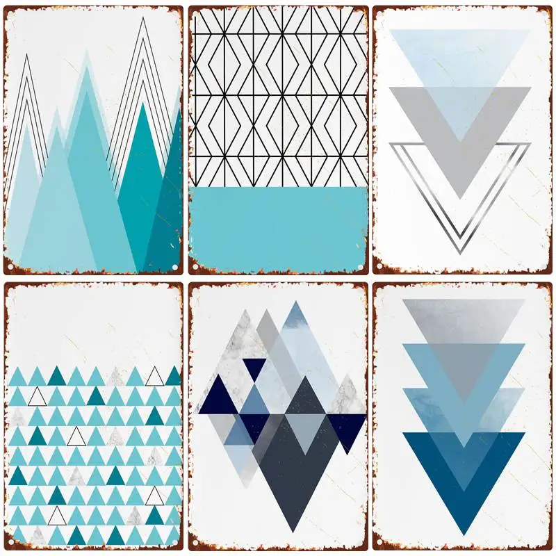 

Tin Sign Blue Diptych Art Circle Modern Geometric Set Blue Home Decor Gift for Housewarming