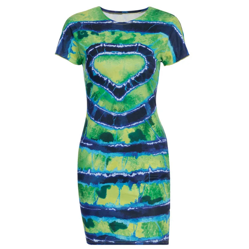 

women's The new spring and summer 2021 ladies love printing short sleeve dress
