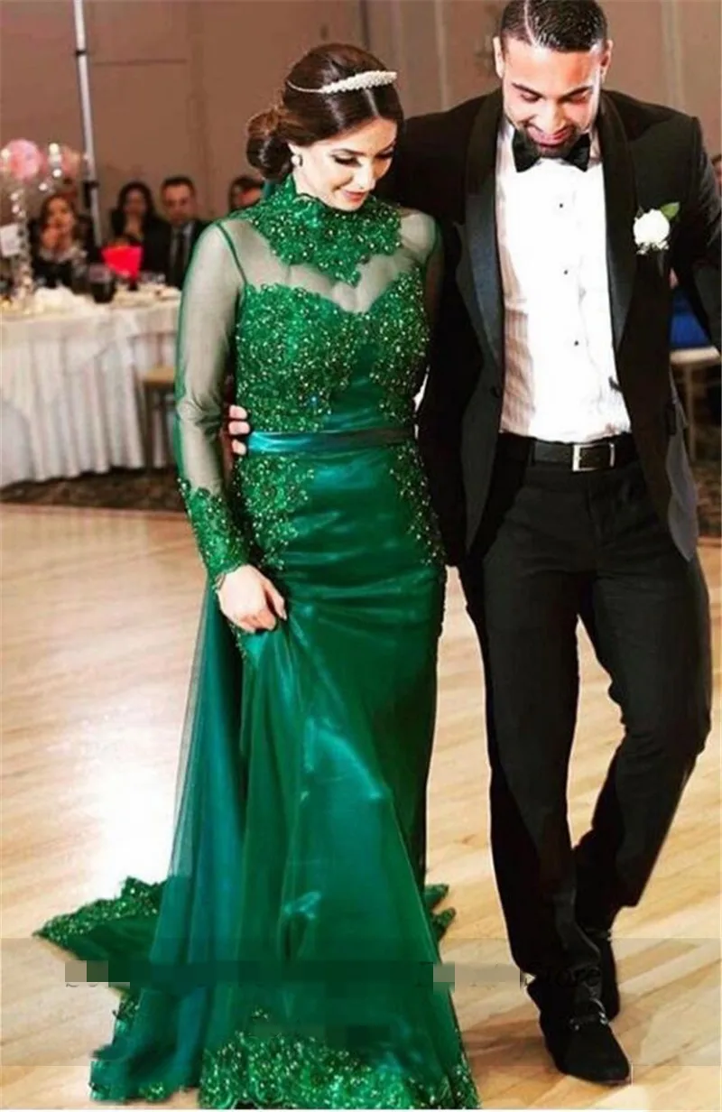 Платье знаменитостей с высоким воротником "Русалка" с длинными рукавами, платье на красной дорожке с кружевными аппликациями, бисером и вечерние платья с женской вечеринкой.