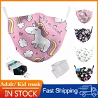 Маска с милым рисунком розового единорога, Детские маски, многоразовая Тканевая маска, милая маска для рта, моющаяся ткань PM2.5, пылезащитные Мультяшные маски