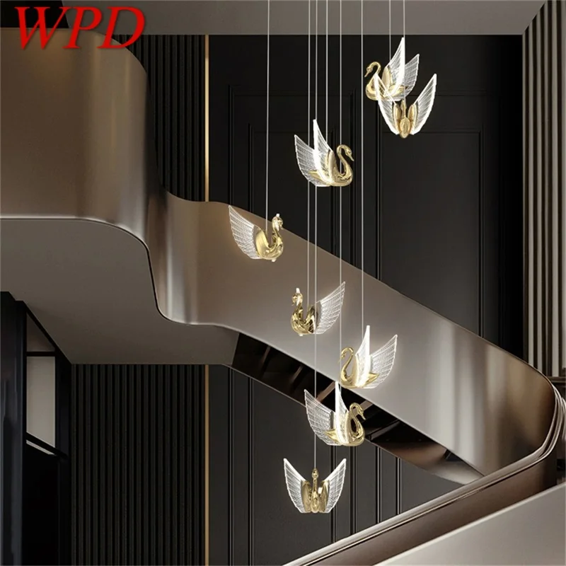 

WPD Nordic Creative Swan Pendant Light Stairs Chandelier Hanging Contemporary Fixtures for Home Dining Room