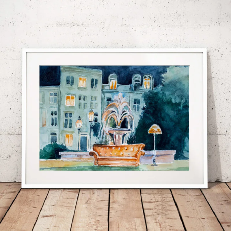 Wall Art с надписью ТВ шоу Friends (Fontain акварель печать плакатов 90S входной двери у