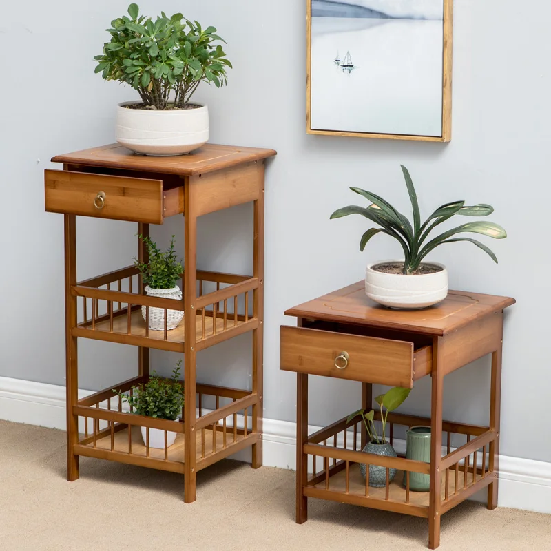 Бамбуковая полка для цветов из цельного дерева Многоуровневая гостиная интерьер