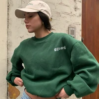 green vintage chic letter embroidered oversized sweatshirt women warm winter tops new casual teen girls loose new streetwear