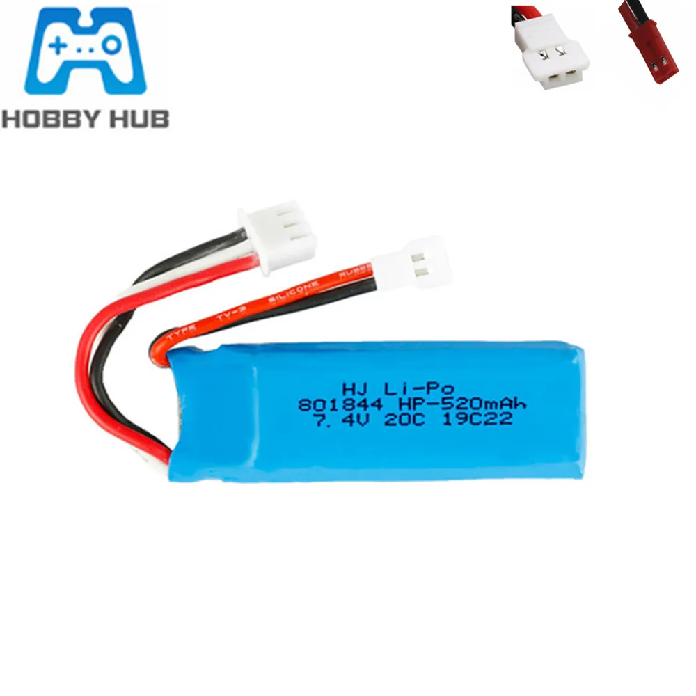 Аккумулятор Lipo 7,4 В 520 мАч 801844 для WLtoys XKA600 K969 K989 K999 P929 P939 A202 A212 A222 A232 A242 A252 Запчасти для радиоуправляемых автомобилей и самолетов