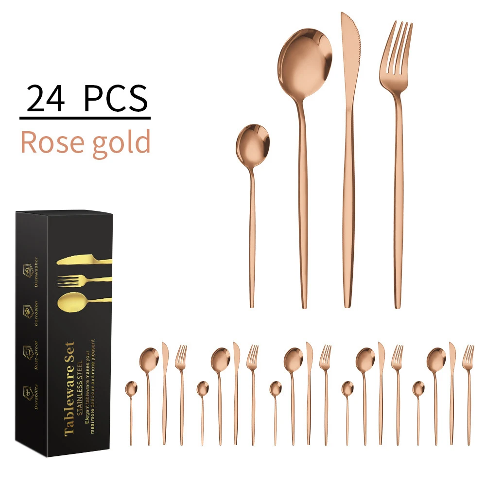 

Набор столовых приборов из нержавеющей стали под розовое золото, 24 шт.