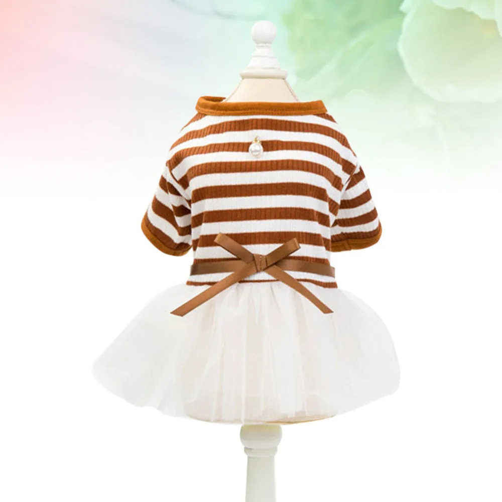 

Fashion Stripe Gauzy Skirt Cotton Pet Clothes Dress Pet Supplies Coffee Size XS