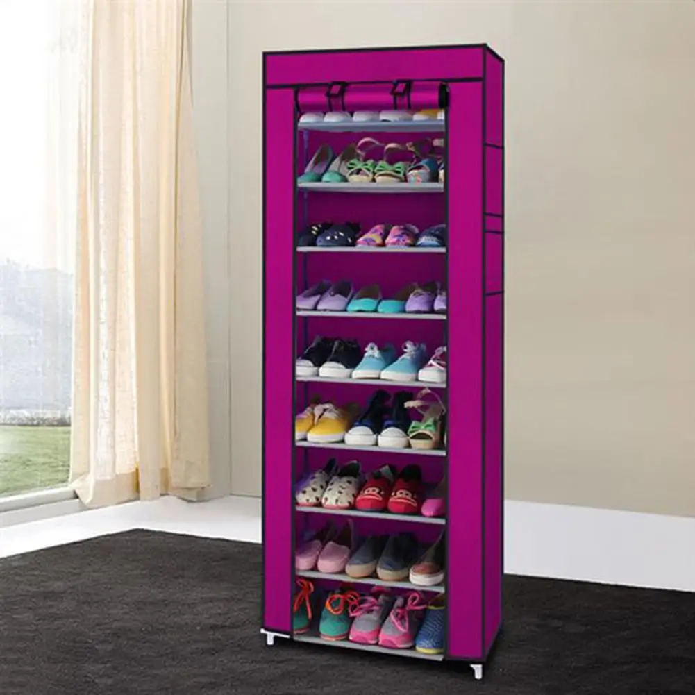 

Simple Assembly 10 Tiers Non-woven Fabric Black Shoe Rack Storage Cabinet Home Shoe Stand Dormitory Simple Storage Shelf