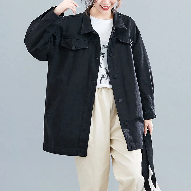 Женская джинсовая куртка в стиле оверсайз черная ВИНТАЖНАЯ ДЖИНСОВАЯ КУРТКА