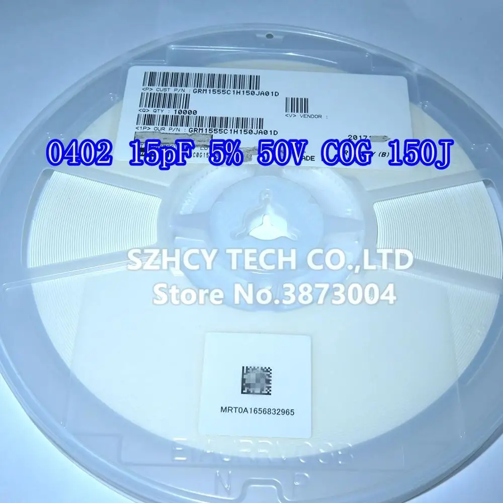 10000 ШТ 0402 15pF 5% 50V COG 0402 150J GRM1555C1H150JA01D Новый и оригинальный
