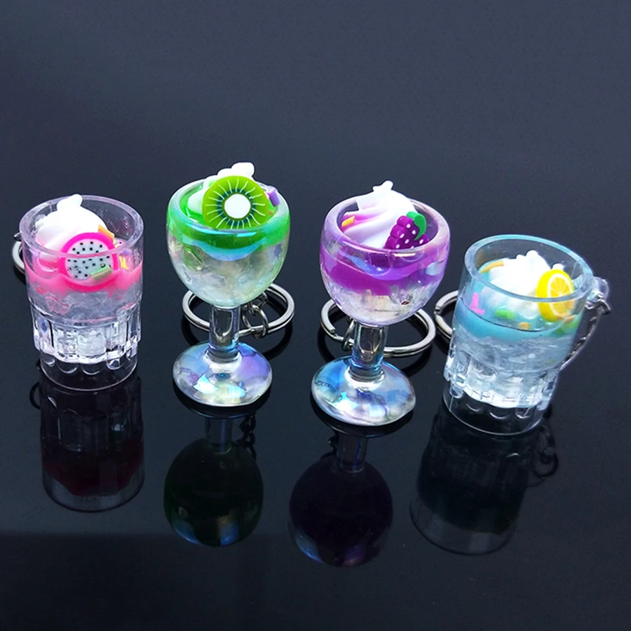 Acrylic Cute Keychain Ice Cream Pearl Milk Tea Drink Bottle Keyring Bag Pendant Couples Women Men Girl Gift Trinket Dropshipping