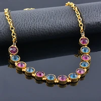 leeker trend square round tassel double layer necklace for women blue pink cubic zirconia choker neck party jewelry 243 lk6