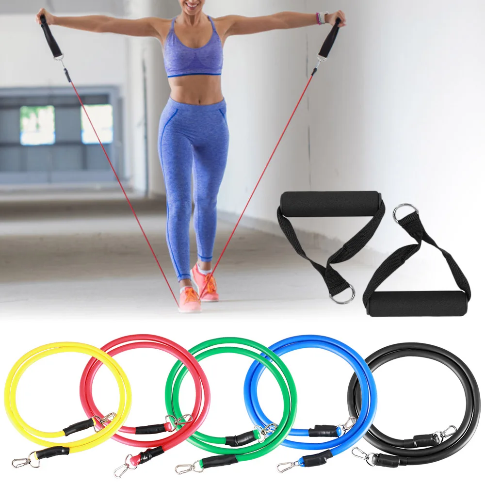 

Fitness Equipment Resistance Bands Set (11pcs) Exercise Bands Ankle Strap and Carrying Bag Legs Gym Home Workouts Gym Equipment