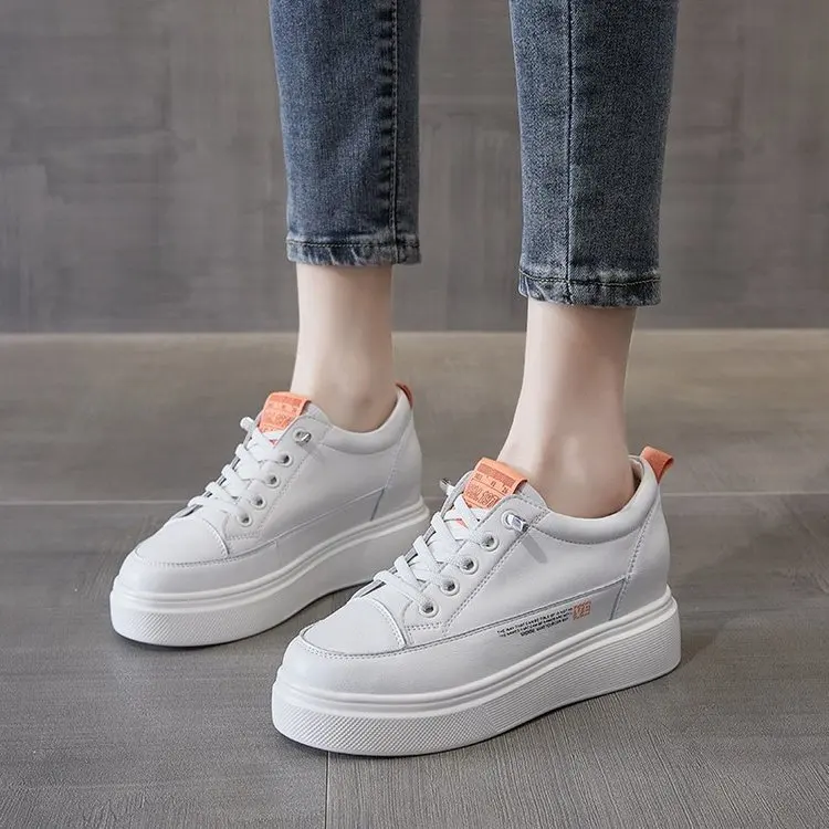 

Кроссовки женские на платформе, повседневная обувь на толстой подошве, однотонные, универсальные, белые