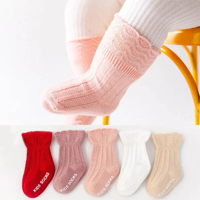 

Spring Summer Baby Socks Solid Color Infant Baby Floor Socks Soft Cotton Anti-slip Boat Socks For Girls Accessories 1-3 Years