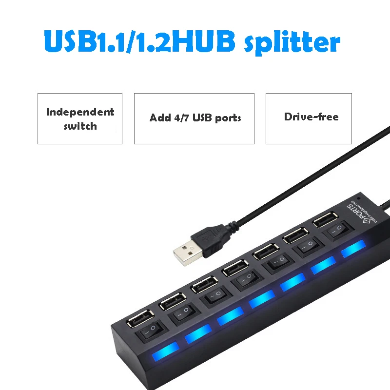 

USB Hub 2.0 Hub Independent Switch 4/7 Port Multi Extender Multi USB Splitter Power Adapter Usb Splitter