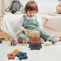 2021 new arrivals baby health silicone star heart rubber teether fidget toys building blocks baby educational baby toys