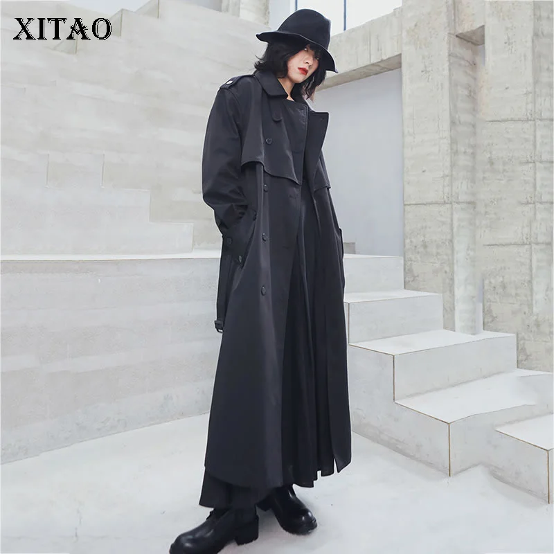 XITAO оснастка длинное пальто для женщин Элегантный стиль черный плащ осень зима