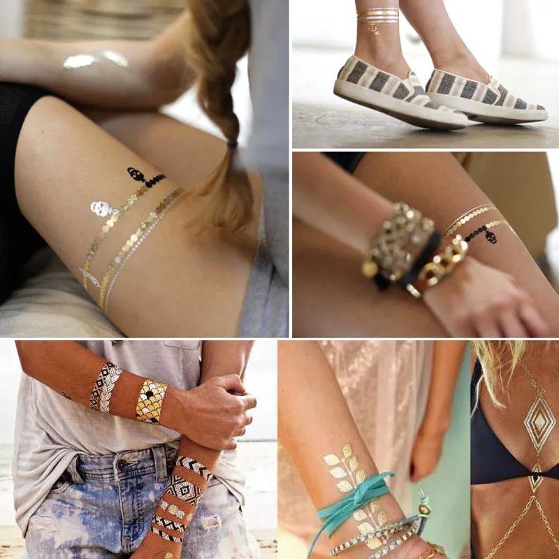 12 шт. бикини временные металлические тату для женщин девушек блестящие горячая