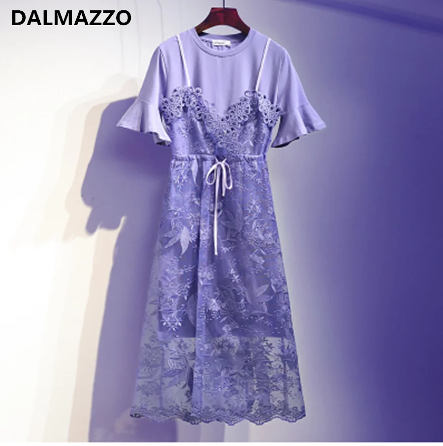 Большой Размеры женские спагетти ремень кружевное платье раздел костюмы для