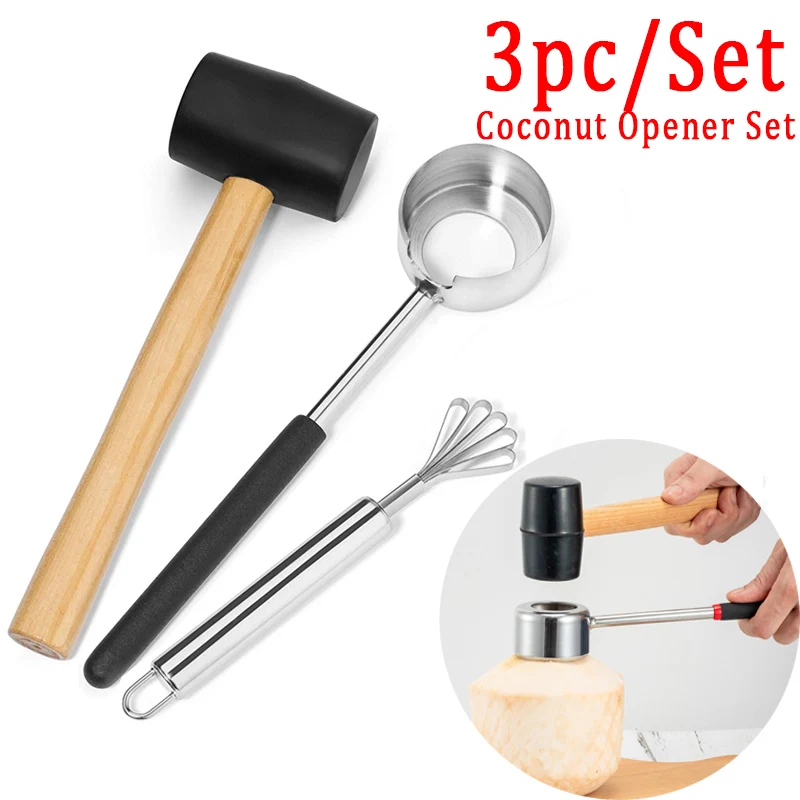 

Coconut Opening Cutter Coconut Opener Tool Set for Young Coconuts Food Safe Steel Coconut Opener Set with Hammer Easy Operation