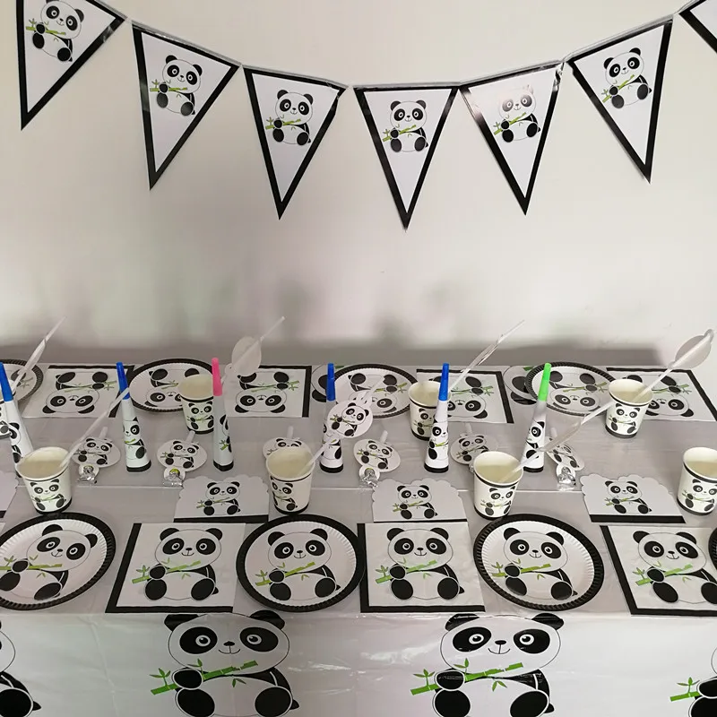 

Cartoon Panda Theme Disposable Party Tableware Kids Birthday Party Decorations Supplies Plate Cup Napkin Straw Banner Tablecloth
