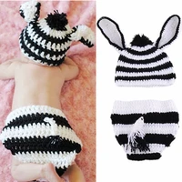 2pcsset newborn photography props crochet knitted cartoon zebra set baby hat diaper clothing set baby boy girl clothes